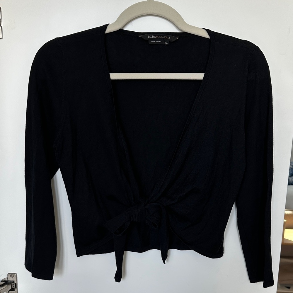 BCBGMaxAzria Black Tie-Front Cropped Cardigan
